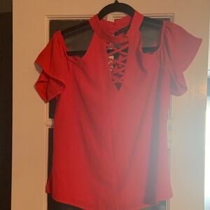 Elegant Red Blouse with Criss-Cross Design